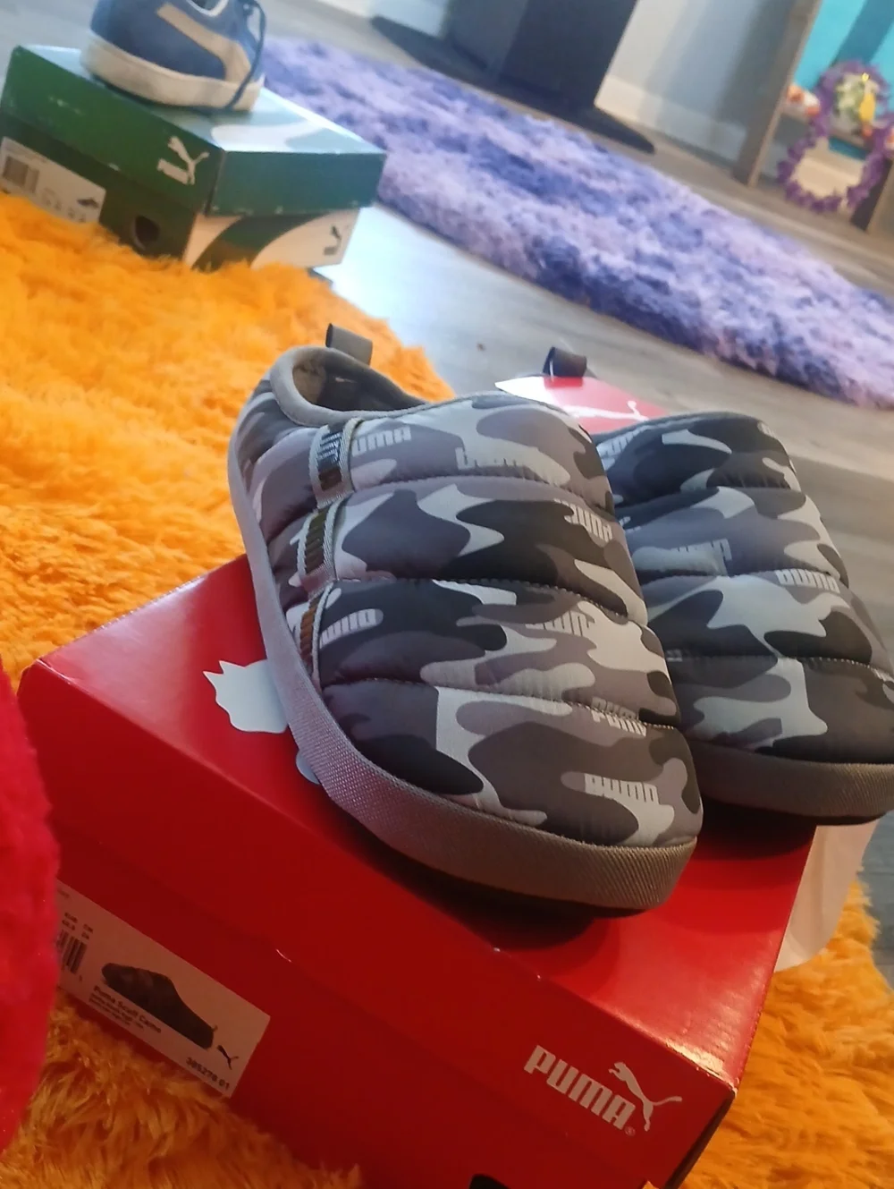 Puma Gray Camo Slip-On Puffer Slippers